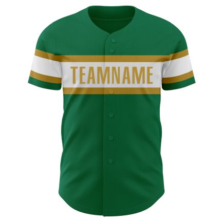Personalized Kelly Green Authentic Baseball Jersey with White and Old Gold Trim Personalized Kelly Green White-Old Gold Authentic