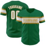 Personalized Kelly Green Authentic Baseball Jersey with White and Old Gold Trim Personalized Kelly Green White-Old Gold Authentic