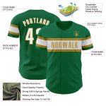 Personalized Kelly Green Authentic Baseball Jersey with White and Old Gold Trim Personalized Kelly Green White-Old Gold Authentic