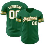 Custom Name and Number Authentic Baseball Jersey - Personalized Kelly Green and Old Gold Team Apparel Personalized Kelly