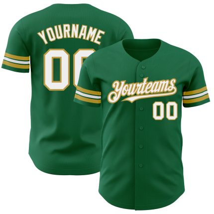 Custom Name and Number Authentic Baseball Jersey - Personalized Kelly Green and Old Gold Team Apparel Personalized Kelly