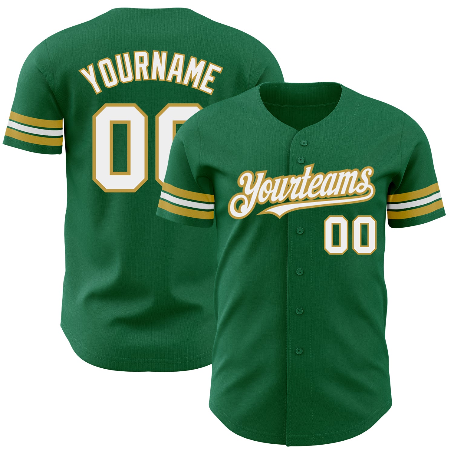 Custom Name and Number Authentic Baseball Jersey - Personalized Kelly Green and Old Gold Team Apparel Personalized Kelly