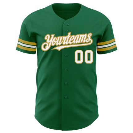 Custom Name and Number Authentic Baseball Jersey - Personalized Kelly Green and Old Gold Team Apparel Personalized Kelly