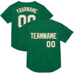 Custom Name and Number Mesh Throwback Baseball Jersey in Kelly Green and White-Old Gold - Personalized Team Apparel Personalized