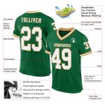 Custom Name and Number Personalized Football Jersey in Kelly Green, White, and Old Gold Mesh - Authentic Throwback Style