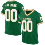 Custom Name and Number Personalized Football Jersey in Kelly Green, White, and Old Gold Mesh - Authentic Throwback Style