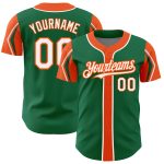 Custom Baseball Jersey with Name and Number in Kelly Green, White, and Orange - Authentic Team Apparel Personalized Kelly