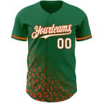 Custom Leopard Print Baseball Jersey with 3D Pattern - Personalized Kelly Green & White-Orange Team Name and Number Personalized