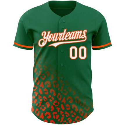 Custom Leopard Print Baseball Jersey with 3D Pattern - Personalized Kelly Green & White-Orange Team Name and Number Personalized