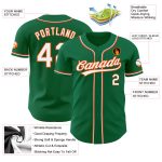 Personalized Authentic Baseball Jersey in Kelly Green with White and Orange Details Personalized Kelly Green White-Orange