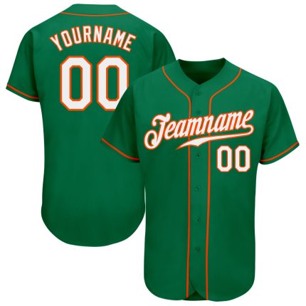 Custom Name and Number Authentic Baseball Jersey - Personalized Kelly Green White-Orange Team Jersey Personalized Kelly Green