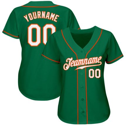Custom Name and Number Authentic Baseball Jersey - Personalized Kelly Green White-Orange Team Jersey Personalized Kelly Green