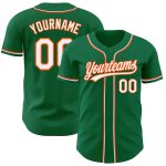 Personalized Authentic Baseball Jersey in Kelly Green with White and Orange Details Personalized Kelly Green White-Orange