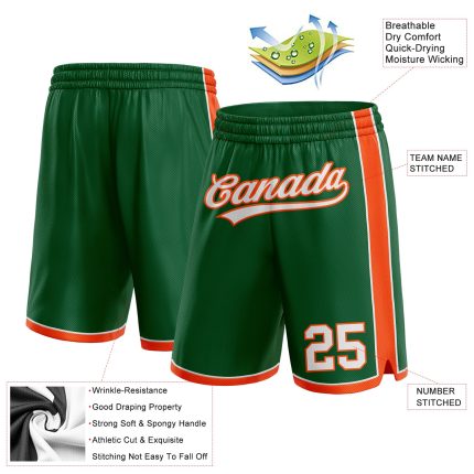 Custom Name and Number Authentic Basketball Shorts in Kelly Green White and Orange - Personalized Team Gear Personalized