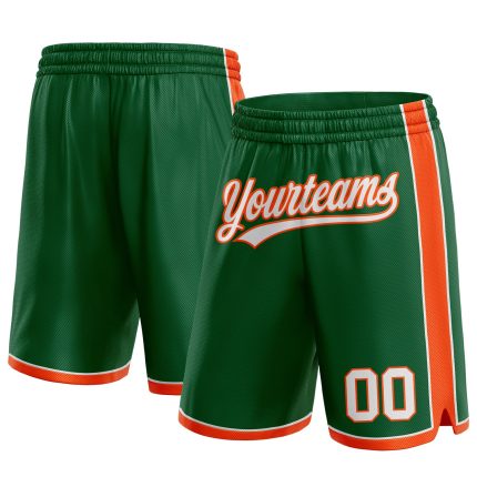 Custom Name and Number Authentic Basketball Shorts in Kelly Green White and Orange - Personalized Team Gear Personalized