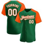 Custom Name and Number Baseball Jersey - Personalized Kelly Green White-Orange Authentic Raglan Sleeves Personalized Kelly