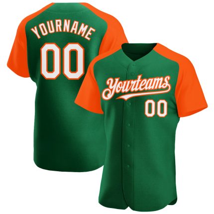 Custom Name and Number Baseball Jersey - Personalized Kelly Green White-Orange Authentic Raglan Sleeves Personalized Kelly