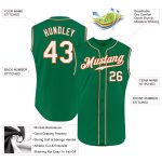 Custom Team Name Number Sleeveless Baseball Jersey in Kelly Green White Orange - Authentic Design Personalized Kelly Green