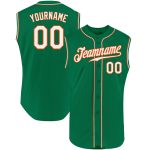 Custom Team Name Number Sleeveless Baseball Jersey in Kelly Green White Orange - Authentic Design Personalized Kelly Green
