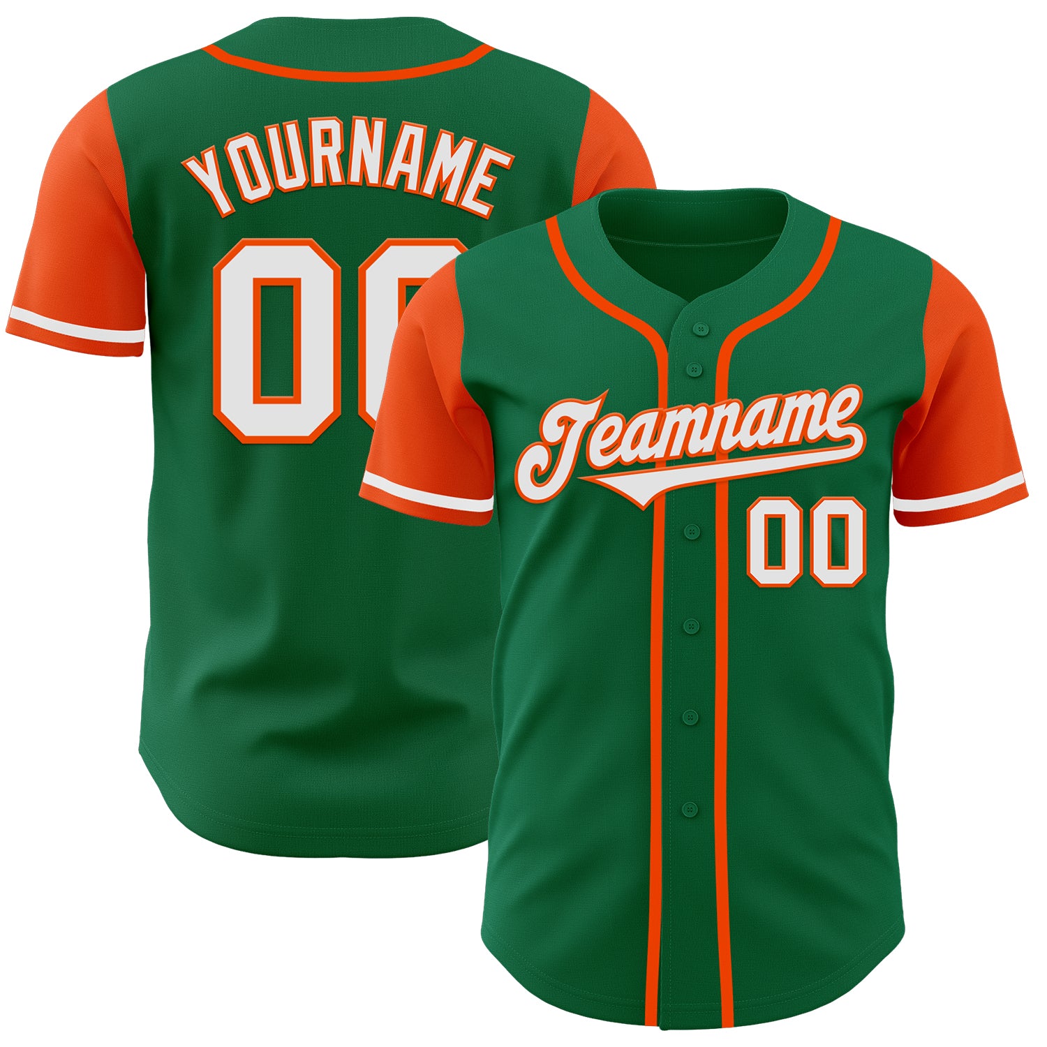 Custom Name Number Two Tone Baseball Jersey Authentic Kelly Green White Orange Personalized Kelly Green White-Orange Authentic
