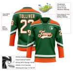 Custom Name & Number Hockey Jersey in Kelly Green, White & Orange Lace Neck - Personalized Team Apparel Personalized Kelly