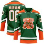 Custom Name & Number Hockey Jersey in Kelly Green, White & Orange Lace Neck - Personalized Team Apparel Personalized Kelly