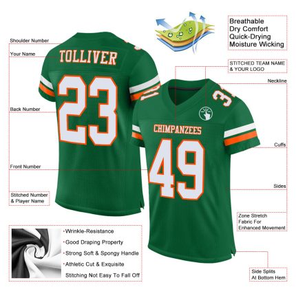 Customizable Kelly Green White-Orange Authentic Football Jersey - Personalized Sport Apparel Personalized Kelly Green White-Orange