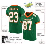 Customized Kelly Green White-Orange Mesh Football Jersey with Team Name and Number - Authentic Design Personalized Kelly