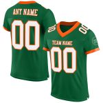 Customized Kelly Green White-Orange Mesh Football Jersey with Team Name and Number - Authentic Design Personalized Kelly