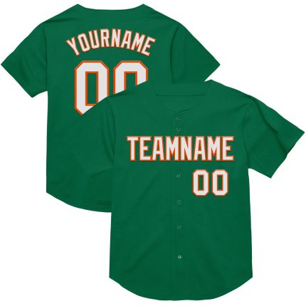 Personalized Kelly Green White Orange Mesh Throwback Baseball Jersey Personalized Kelly Green White-Orange Mesh Authentic