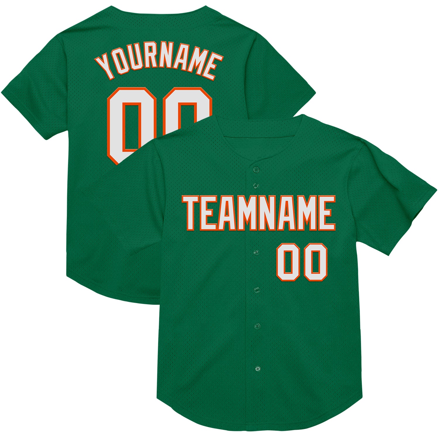 Personalized Kelly Green White Orange Mesh Throwback Baseball Jersey Personalized Kelly Green White-Orange Mesh Authentic