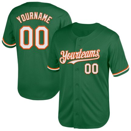 Custom Authentic Throwback Baseball Jersey with Name and Number, Kelly Green White-Orange Mesh Design Personalized Kelly