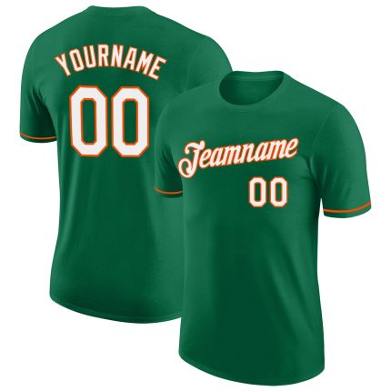 Custom Team Name and Number Performance T-Shirt - Personalized Kelly Green and White-Orange Personalized Kelly Green White-Orange