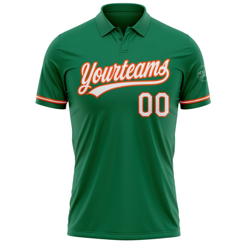 Custom Name Number Personalized Kelly Green Performance Vapor Golf Polo Shirt White-Orange Team Apparel Personalized Kelly