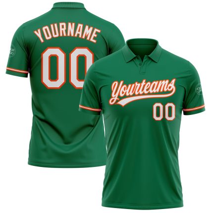 Custom Name Number Personalized Kelly Green Performance Vapor Golf Polo Shirt White-Orange Team Apparel Personalized Kelly