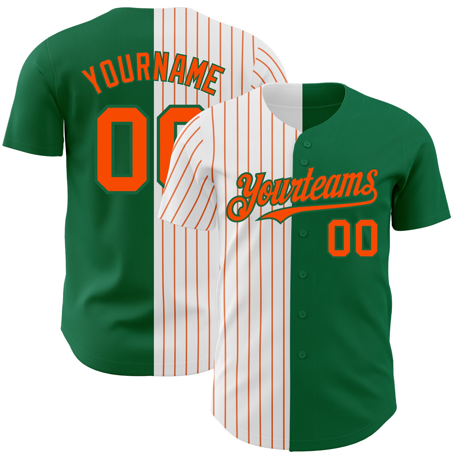 Custom Name Number Personalized Authentic Baseball Jersey Kelly Green White Orange Pinstripe Personalized Kelly Green White-Orange