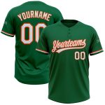Custom Name Number Unisex Softball Jersey - Kelly Green White-Orange Two-Button Design for Team Use Personalized Kelly Green