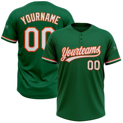 Custom Name Number Unisex Softball Jersey - Kelly Green White-Orange Two-Button Design for Team Use Personalized Kelly Green