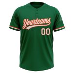 Custom Name Number Unisex Softball Jersey - Kelly Green White-Orange Two-Button Design for Team Use Personalized Kelly Green