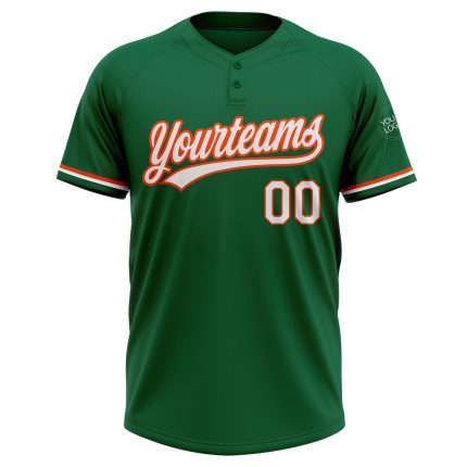 Custom Name Number Unisex Softball Jersey - Kelly Green White-Orange Two-Button Design for Team Use Personalized Kelly Green