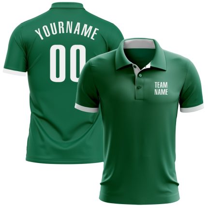 Custom Name and Number Performance Polo Shirt in Kelly Green and White for Golf Personalized Kelly Green White Performance