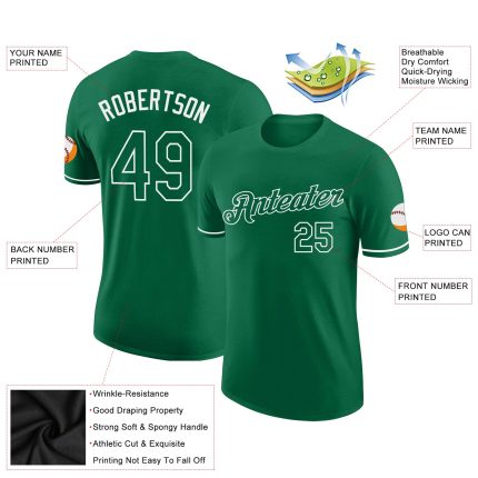 Custom Name and Number Performance T-Shirt in Kelly Green and White for Teams Personalized Kelly Green White Performance