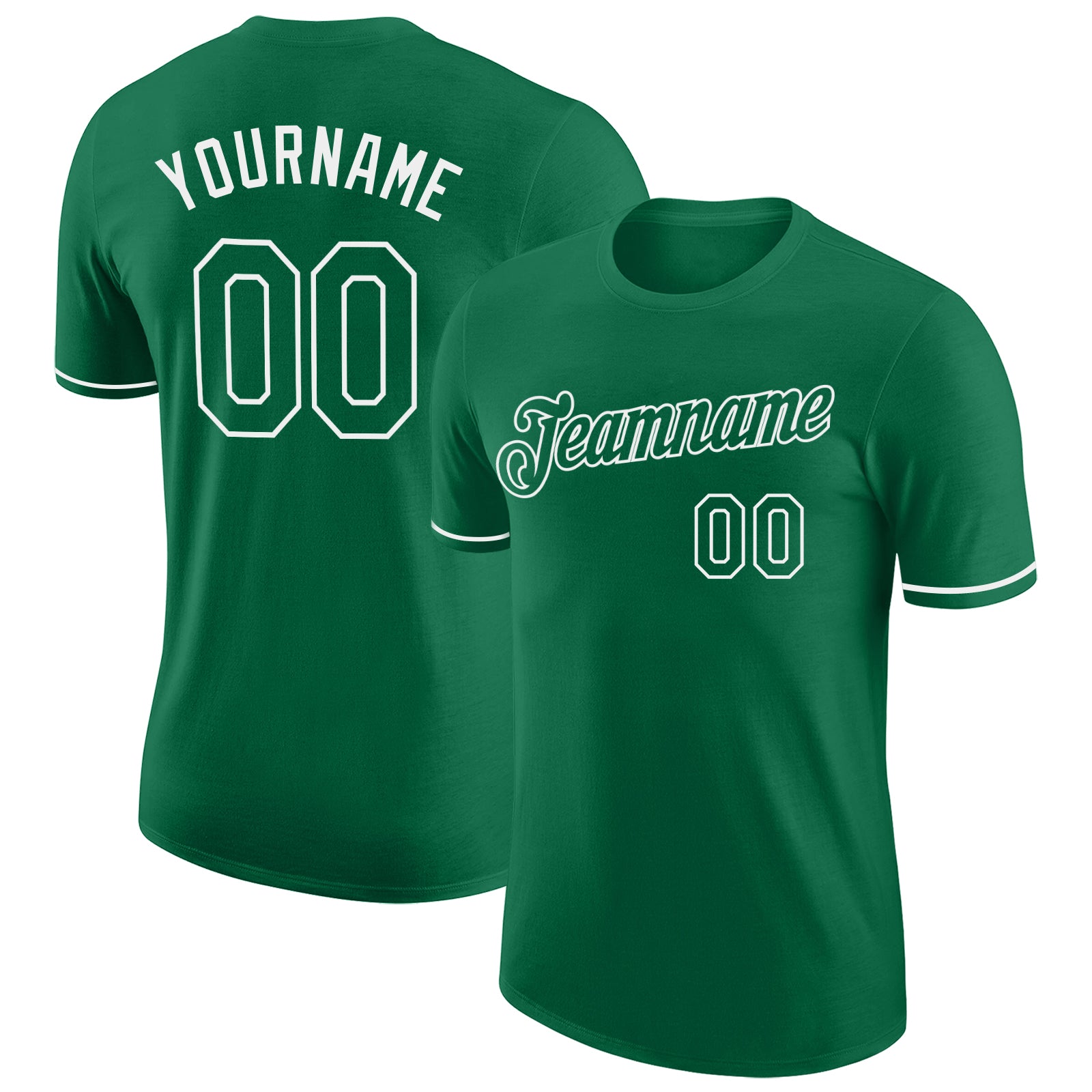 Custom Name and Number Performance T-Shirt in Kelly Green and White for Teams Personalized Kelly Green White Performance