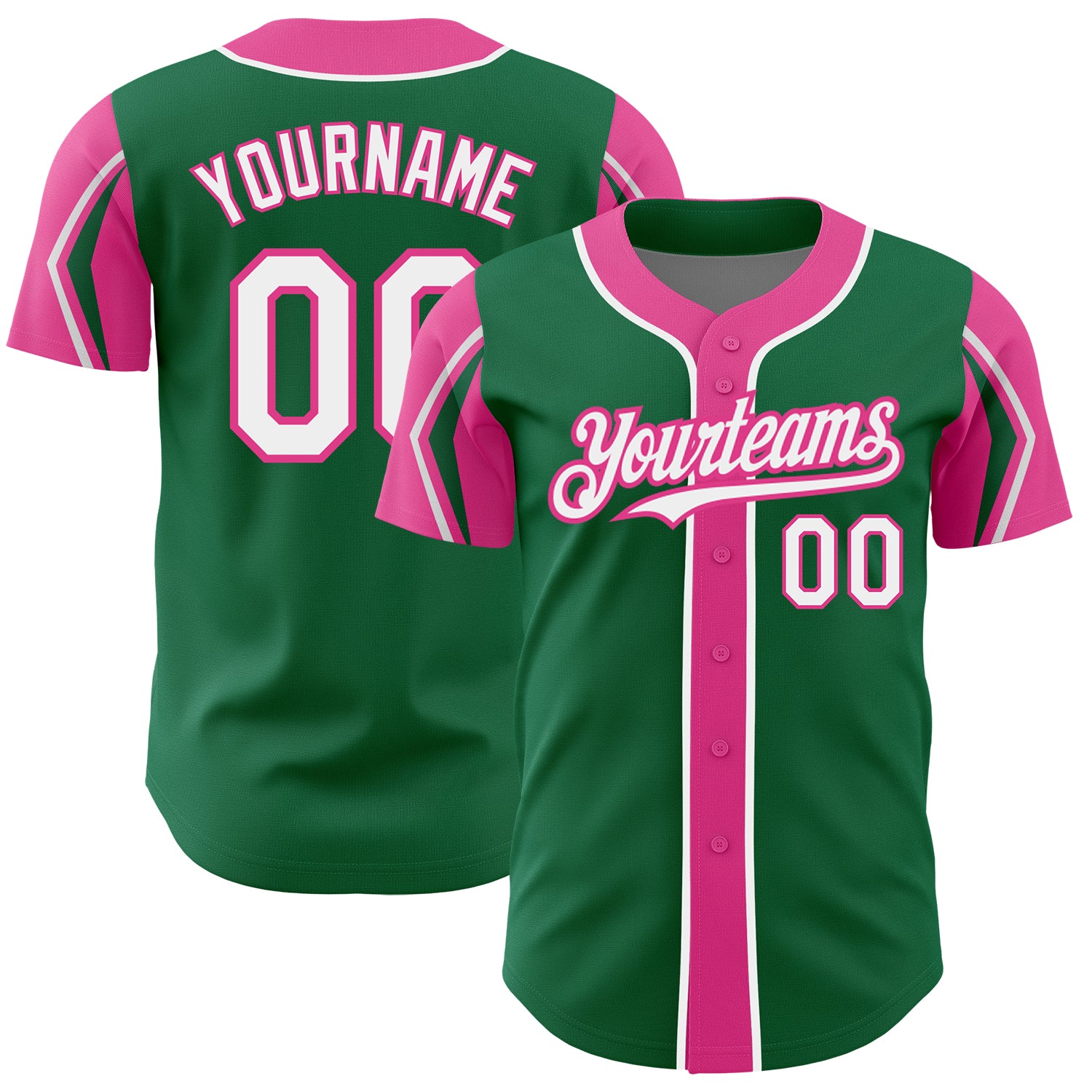 Custom Authentic Baseball Jersey with Name & Number in Kelly Green, White, Pink - 3 Colors Available Personalized Kelly Green