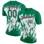 Custom Name and Number Performance T-Shirt - 3D Pattern Design in Kelly Green, White, and Pink Abstract Sharp Shape Personalized