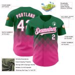 Personalized Authentic Baseball Jersey with Custom Name and Number, Kelly Green White-Pink 3D Gradient Square Pattern Design