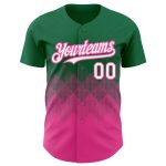 Personalized Authentic Baseball Jersey with Custom Name and Number, Kelly Green White-Pink 3D Gradient Square Pattern Design