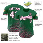 Custom Leopard Print Fade Baseball Jersey with 3D Pattern - Authentic Team Baseball Jersey in Kelly Green White-Pink Personalized