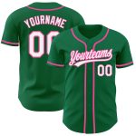 Personalized Authentic Baseball Jersey in Kelly Green with White and Pink Accents Personalized Kelly Green White-Pink Authentic