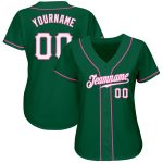 Custom Name and Number Authentic Baseball Jersey in Kelly Green with White-Pink Details Personalized Kelly Green White-Pink